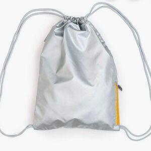 New Mumi Silver Drawstring Backpack with Orange Zipper